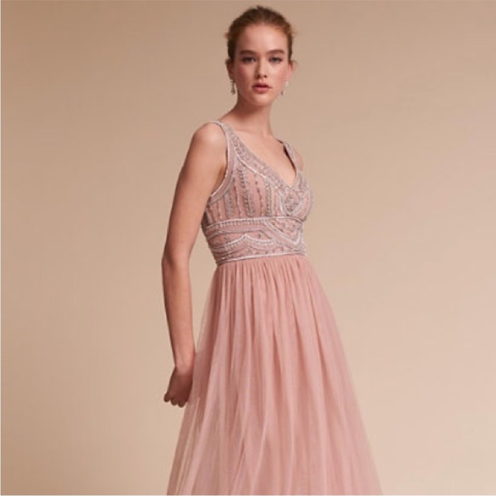 Anthropologie BHLDN Sterling Dress size 6 pink tulle beaded